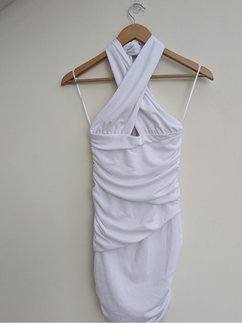 Zara White Halter Ruched Bodycon Dress
